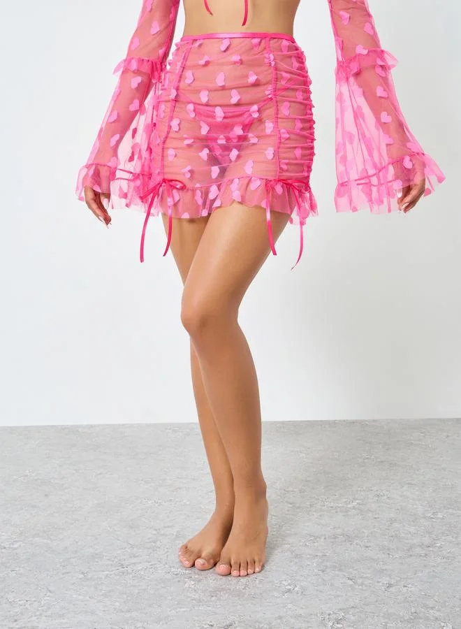 Styli  Pack of 3 - Heart Mesh Pattern Flared Top, Ruffle Skirt and Brief for Women | Best Price UAE
